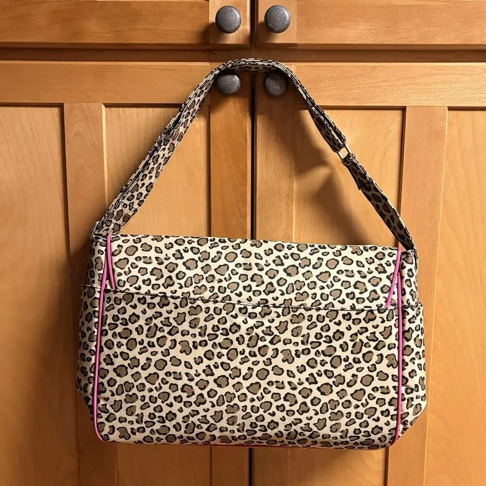 My Vintage Baby Diaper Bag Leopard Print Brown/Black/Hot Pink w/ Crystal Crown